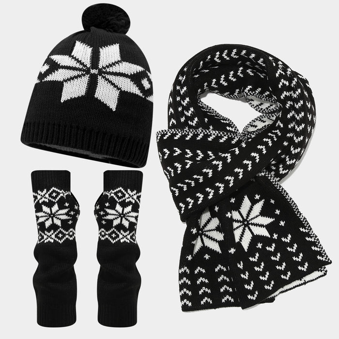 Wholesale Warm winter Christmas snowflake pattern knitted Hat set for women and men