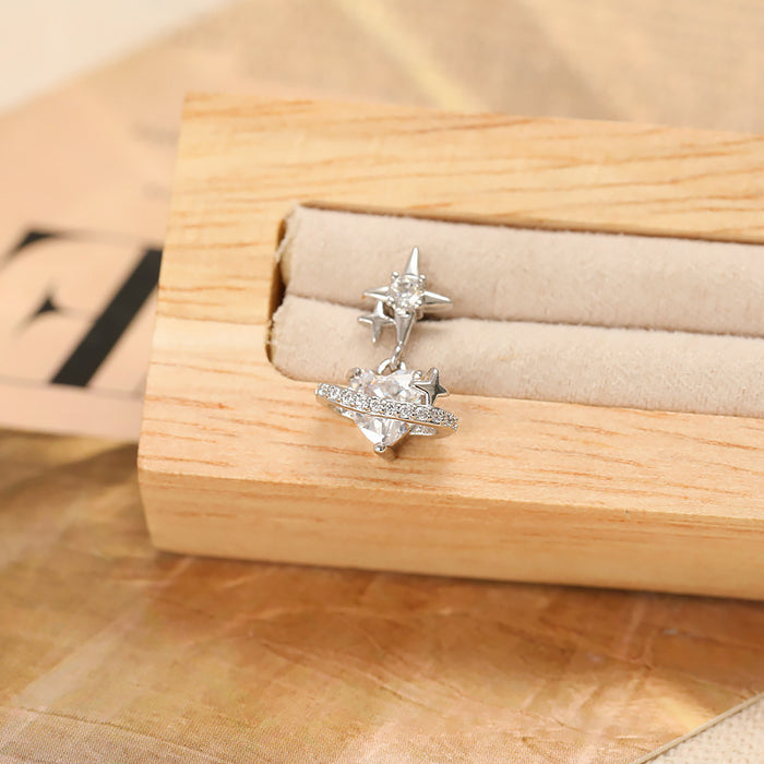 Wholesale Women's Titanium Steel Four-Pointed Star Heart Earrings