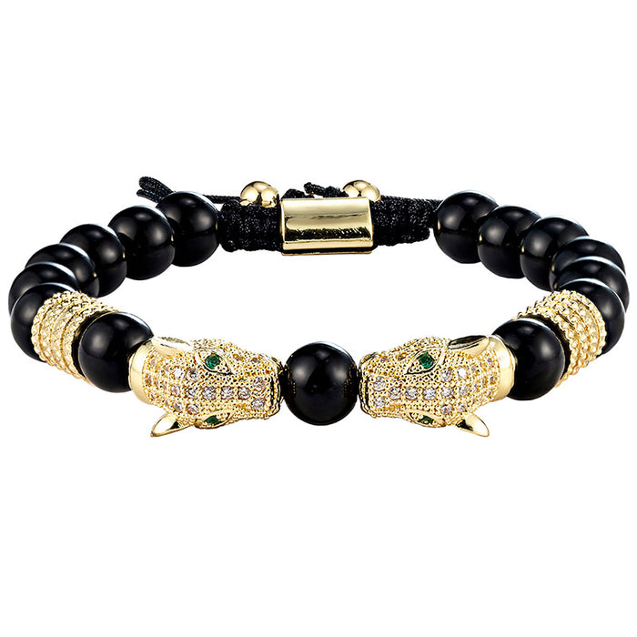 Wholesale Leopard Head Braided Bracelet Stainless Steel Roman Number Bracelet Vintage Style Three Piece Set