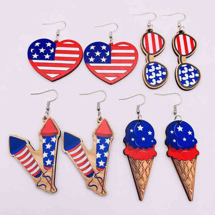 Wholesale Independence Day Pentagram Ice Cream Love Print Wooden Earrings JDC-ES-PuCi035