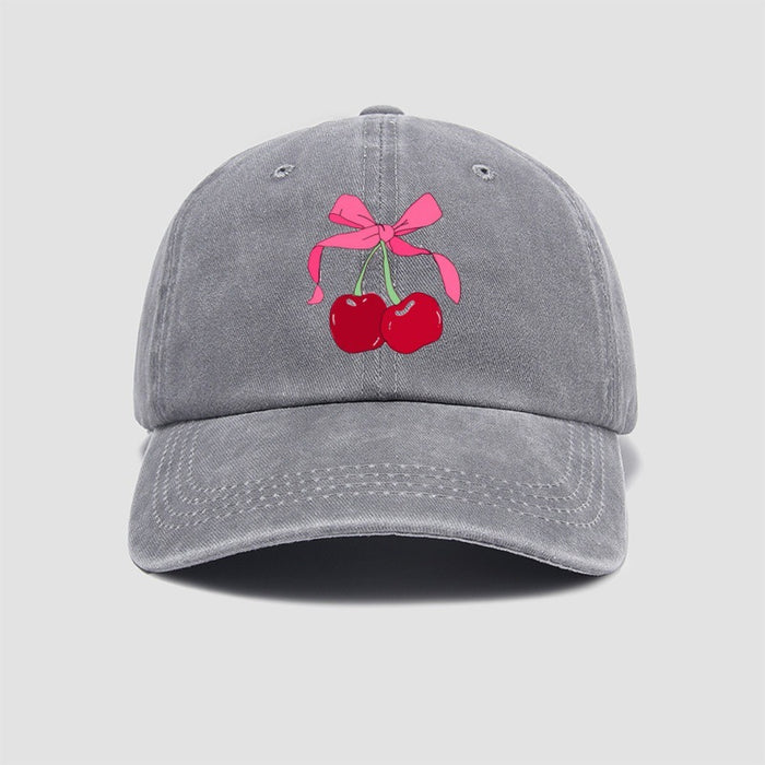 Wholesale Cherry bow baseball cap embroidered retro washed duckbill cap versatile new hat