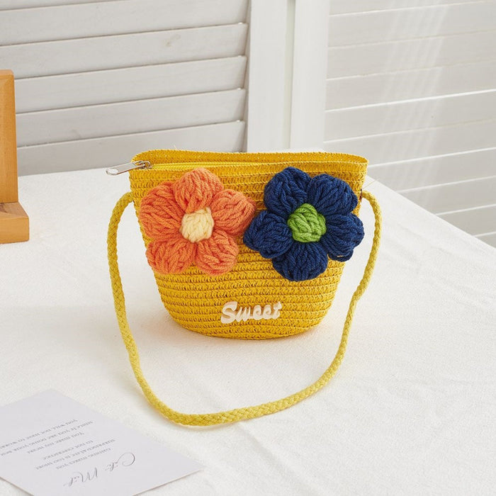 Wholesale Straw Woven Floral Crossbody Bag for Girls Cute Summer Purse