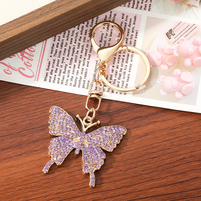 Wholesale Pink Rhinestone Butterfly Keychain Zinc Alloy Fashion Accessory MOQ≥2