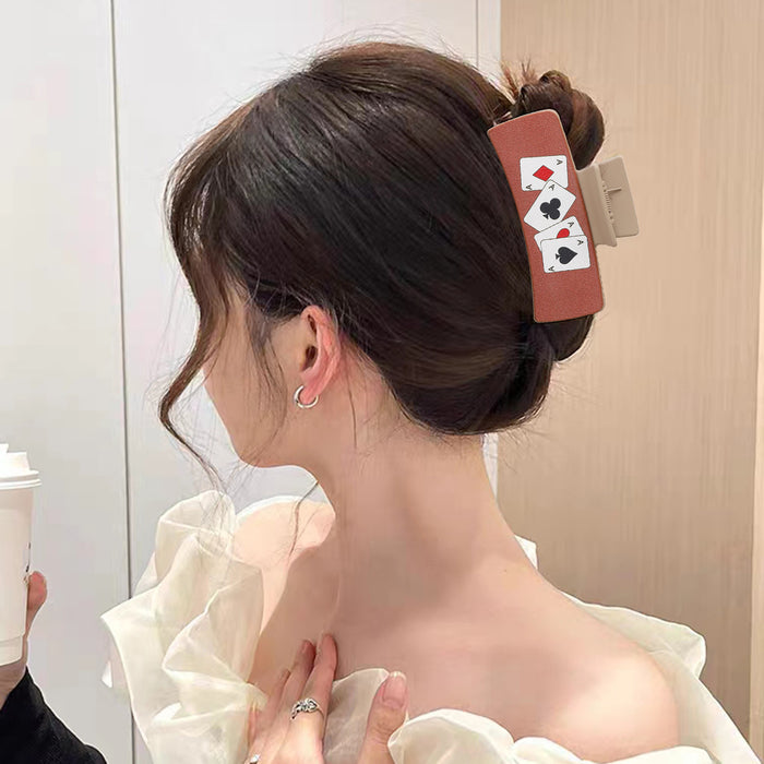 Wholesale Western Cowboy Style Retro Playing Card Hair Accessories Hair Clip Leather Printed Shark Clip Grab Clip