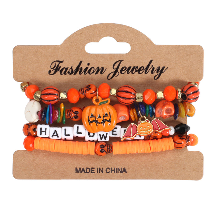 Wholesale Halloween Multi-layer Bat Pumpkin Spider Hoisting Crystal Soft Ceramic Bead Bracelet JDC-BT-Xiny066