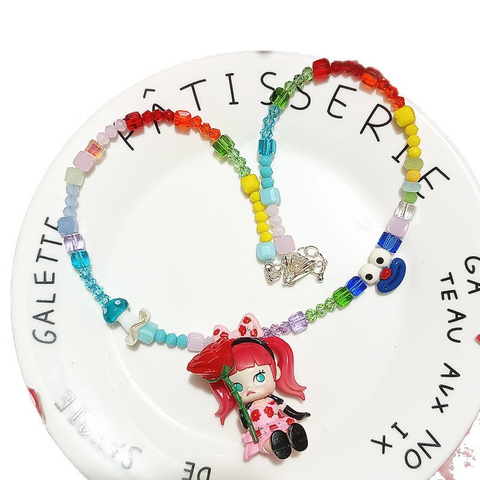 Wholesale Crystal Beaded Red Hat Fairy Cute Short Necklace for Women