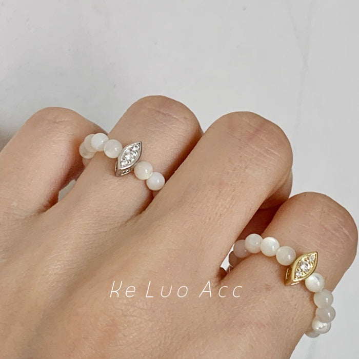 Wholesale Pure silver export high-end natural mother pearl elastic adjustable pure silver silver jewelry ring
