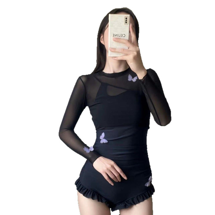 Wholesale New mesh one-piece swimsuit, sexy suspender, backless butterfly cover, swimsuit