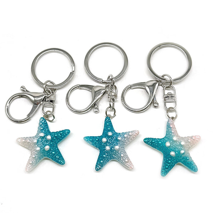 Wholesale PVC Pearl Starfish Glitter Color Gradient Pendant Keychains JDC-KC-TYS005