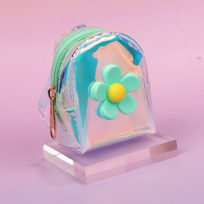 Wholesale Laser Transparent Flower Design Backpack Purse With Zipper Stylish Everyday Coin Purse Gift