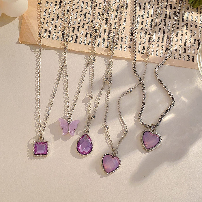 Wholesale Butterfly Heart with Diamond Accents and Drop Shape Pendant Necklace