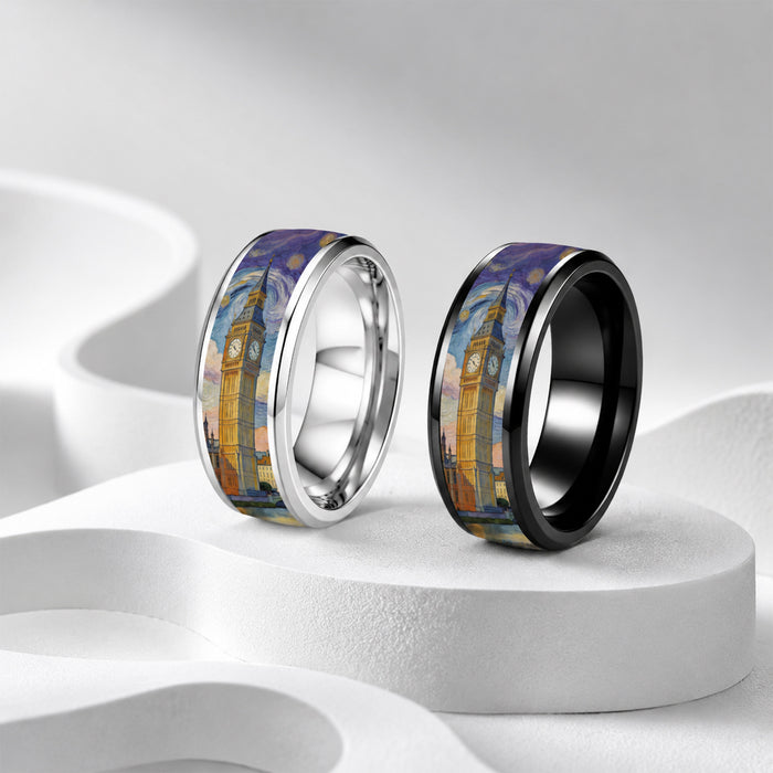 Wholesale Vintage Starry Sky Big Ben Stainless Steel Ring Jewelry Accessory