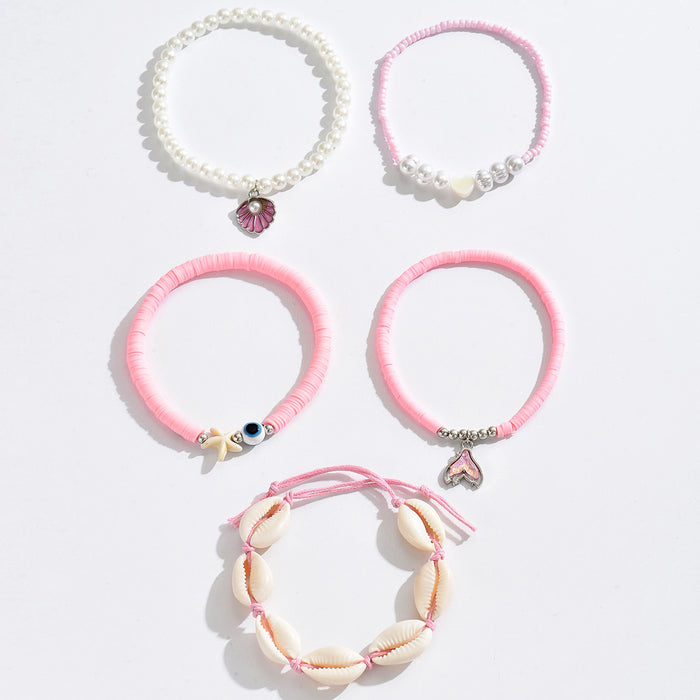 Wholesale 5-Piece Bracelet Shell Starfish Set Fashion Ins Pink Soft Pottery Pearl