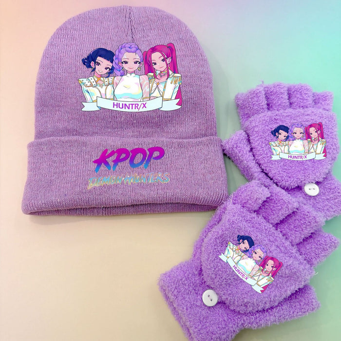 Wholesale Printed knit hat and warm knitted gloves