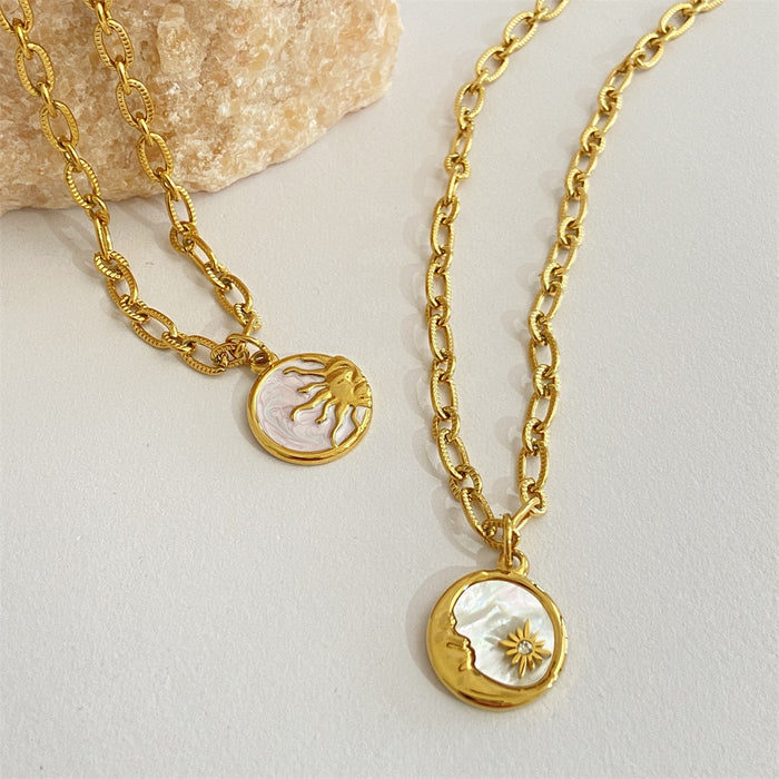 Wholesale Sun Moon Pendant Necklace Titanium Steel With Mother Of Pearl Jewelry