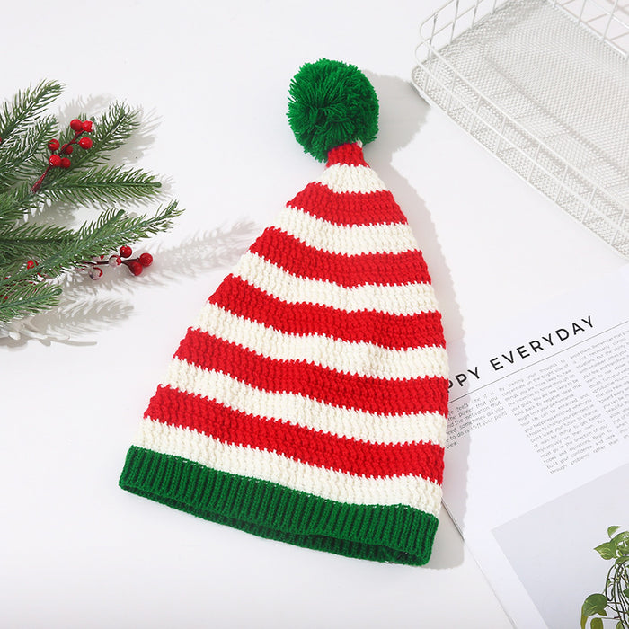 Wholesale Red and White Christmas Hat Bell Christmas Hat Color Matching Fur Ball Woolen Hat  Knitted Hat
