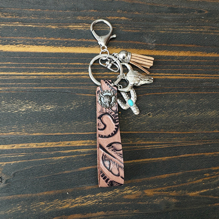 Wholesale Genuine Leather Western Cowboy Retro Keychain Turquoise Pendant Decorative
