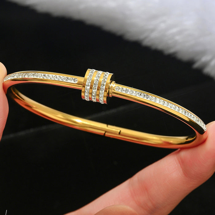 Wholesale 5 Piece Rhinestone Four Leaf Clover Bracelet Set Gold Plated Titanium Steel Fashion Jewelry Accessory
