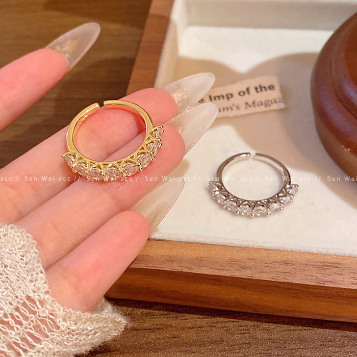 Wholesale Advanced feeling diamond zircon open ring with niche design, simple and versatile food ring, light luxury temperament, handmade jewelry