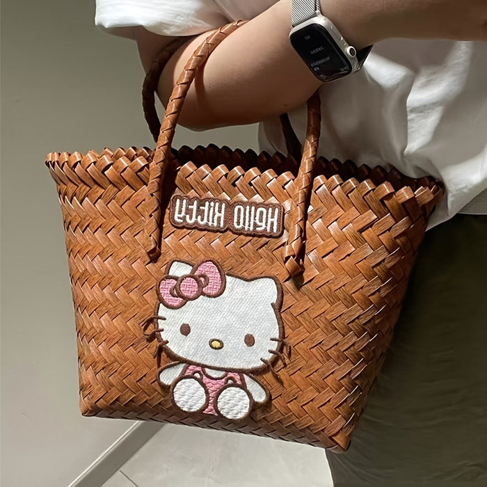 Wholesale Woven Basket Bag Shoulder Hand Bag Cute Rattan Cloth Cartoon Woven Bag