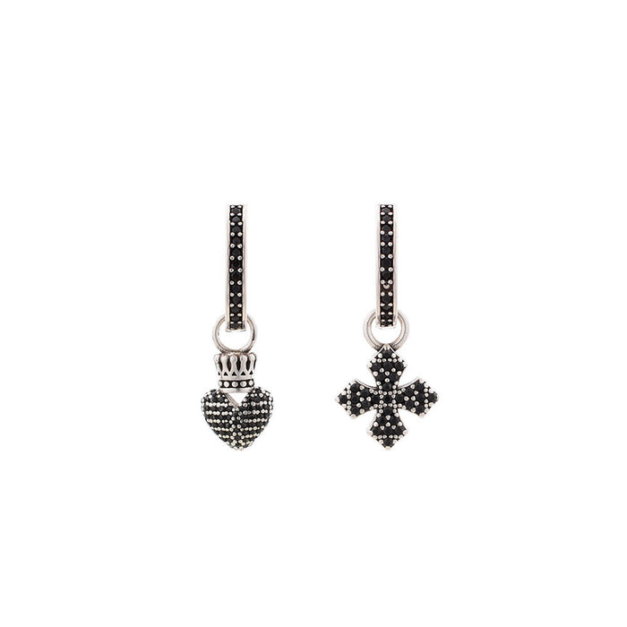 Wholesale Women's Micro-Encrusted Black Zircon Cross Heart Earrings