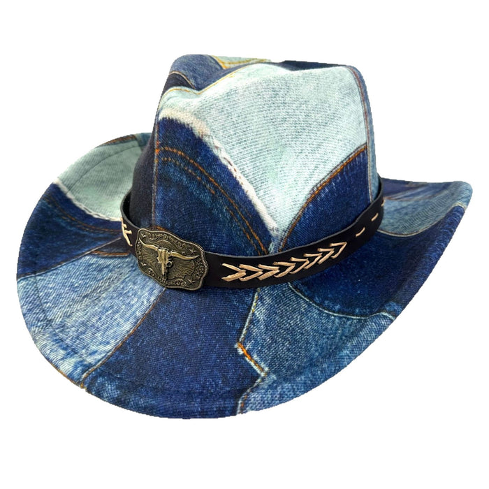 Wholesale Vintage denim patchwork top hat, new high-end sunshade and sun protection hat