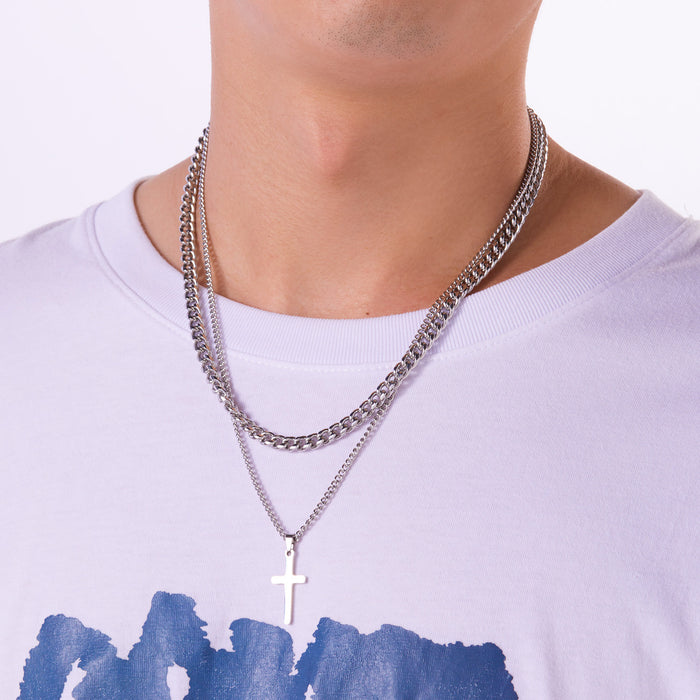 Wholesale Stainless steel double cross necklace men' s titanium steel Cuban chain necklace