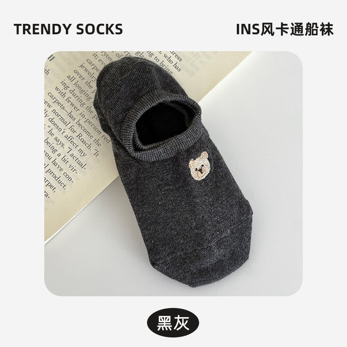 Wholesale Ship Socks Cute Cartoon Embroidered Short Socks Thin Anti slip Silicone Shallow Socks Invisible Socks