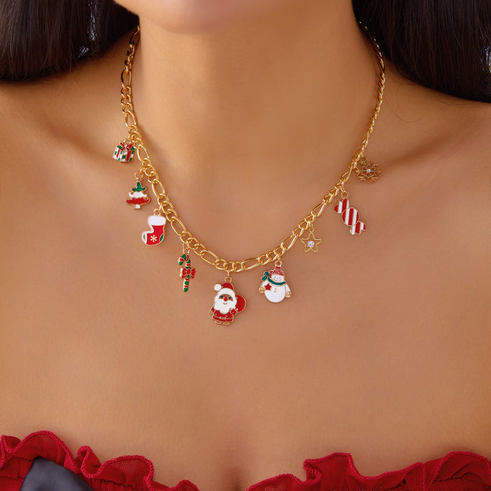 Wholesale Christmas Santa Snowman Pendant Necklace Travel Souvenir Jewelry Accessory Gift