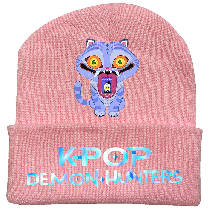 Wholesale Kpop Knitted hat fashion curled brim beanie printed