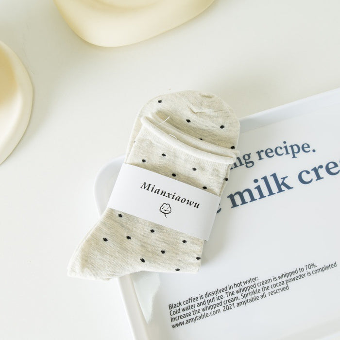 Wholesale Socks with curled edges and polka dots, mid tube socks, cotton socks, thin styles, stacked socks, socks