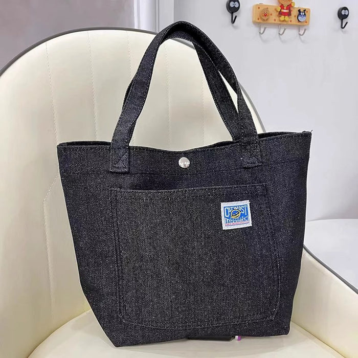 Wholesale Cartoon embroidery washed denim large capacity handbag student cute handbag bucket lunch bag