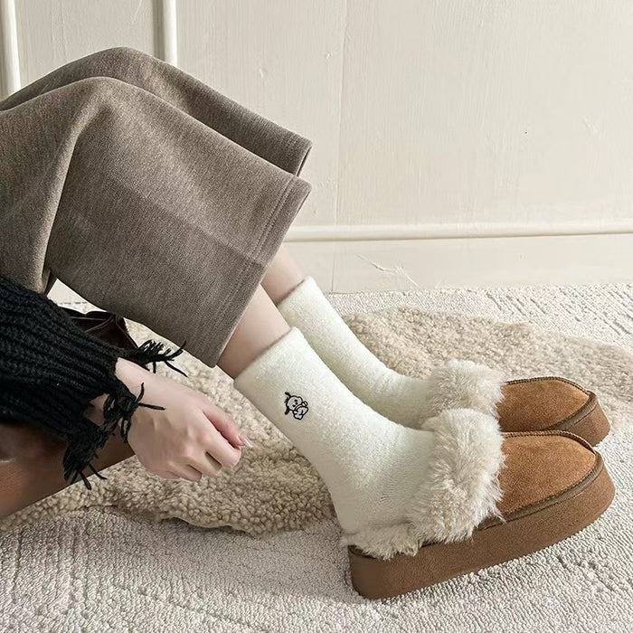 Wholesale Embroidered socks with thick velvet and cute embroidery sleep socks