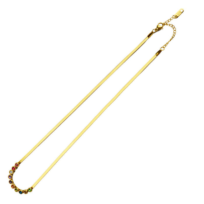 Wholesale Necklaces Titanium Steel Snake Bone Chain Round Zircon JDC-NE-Weih005