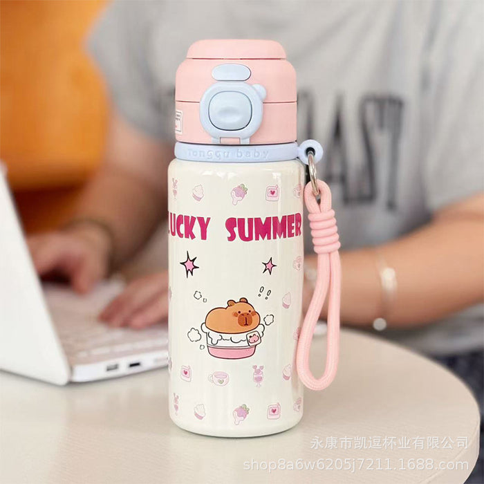 Wholesale Capybara Thermos Cup Stainless Steel Double Drinking Cup Cartoon Cute Girls Straw Cup