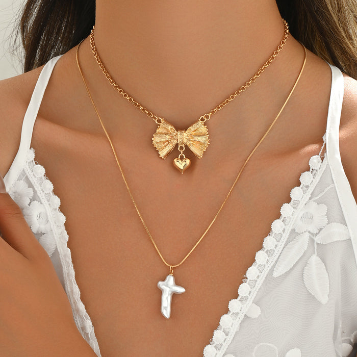 Wholesale Jewelry Personalized Bowknot Love Shaped Pearl Pendant Necklace