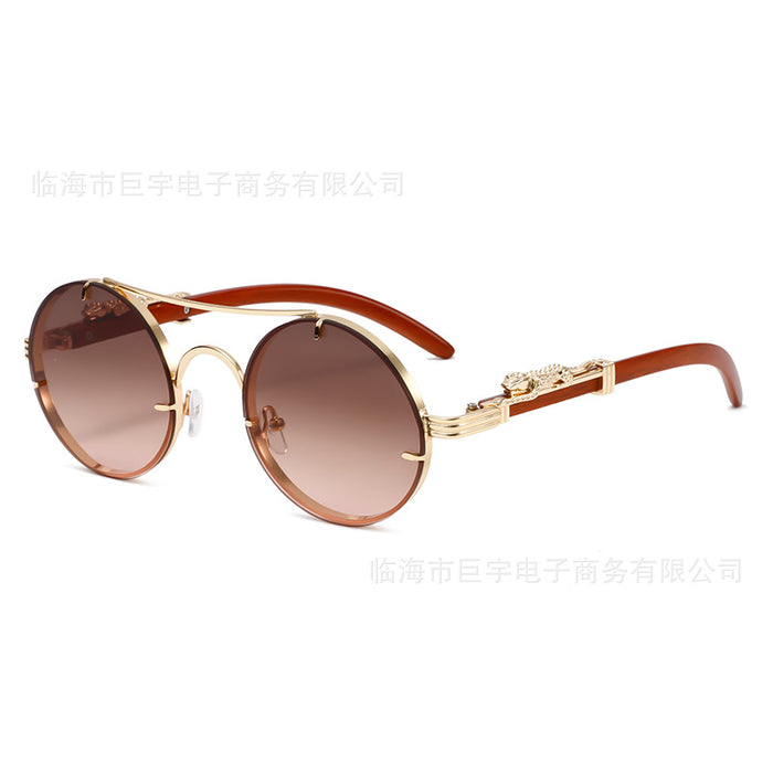 Wholesale New Retro Double Beam Leopard Head Sunglasses Fashion Trend Personalized Round Frame Sunglasses
