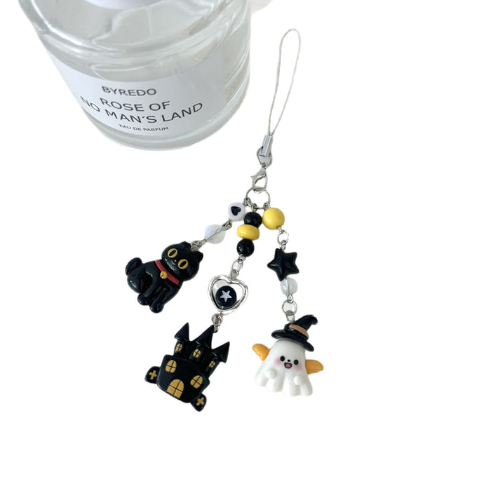 Wholesale Trendy  Ghost Beaded Keychain Charm Black Cat Phone Bag Pendant Fashion Accessory