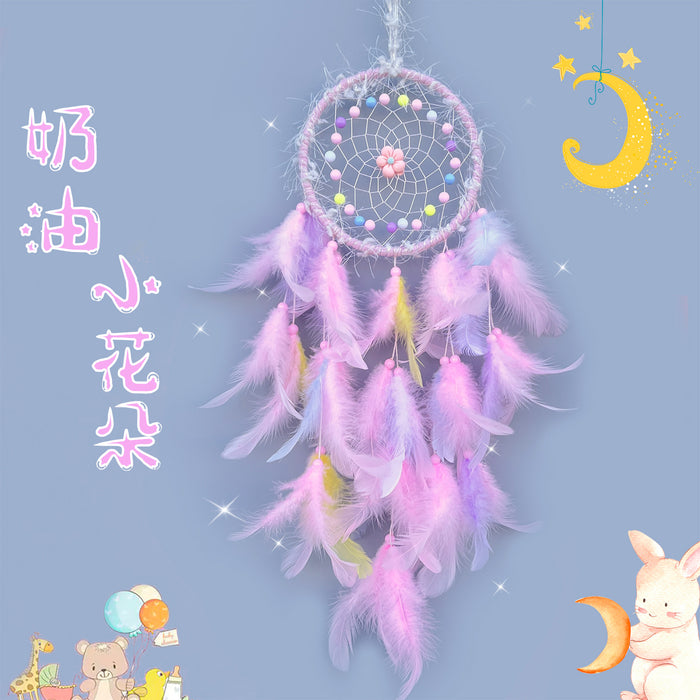 Wholesale Handwoven Dreamcatcher Hanging Decoration Cream Pink Floral Kids Room Home Decor MOQ≥2
