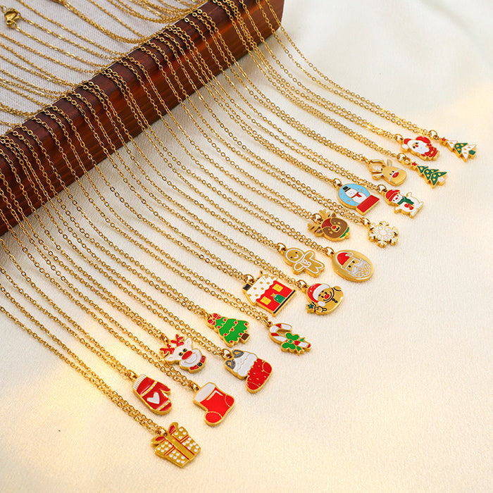 Wholesale Christmas Cartoon Oil Dripping Creative Design Necklace