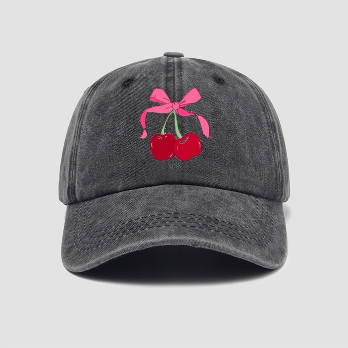 Wholesale Cherry bow baseball cap embroidered retro washed duckbill cap versatile new hat