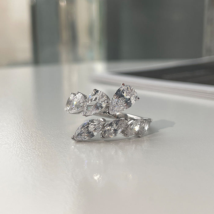 Wholesale Pure silver ring, women's high-end temperament, water droplet horse eye shaped high carbon diamond white lotus oath ring