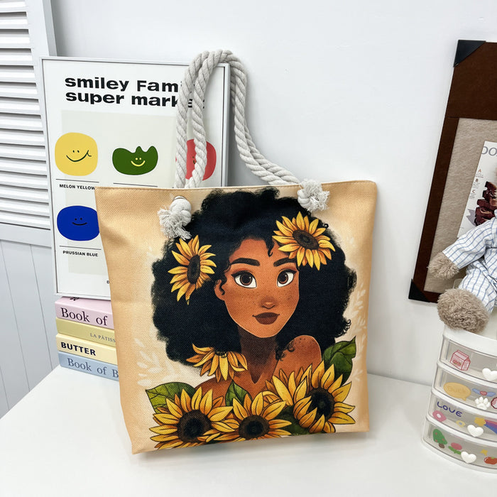 Wholesale Tourist shopping bag Tote bag Printed thick rope large capacity canvas bag Versatile creative handbag