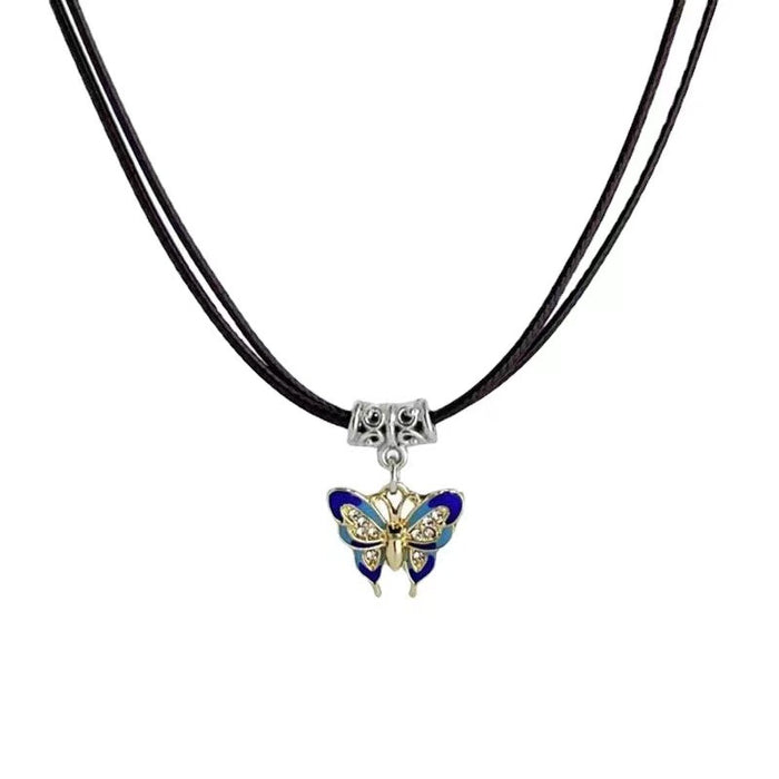 Wholesale Vintage Butterfly Pendant Leather Rope Necklace JDC-NE-yihao007