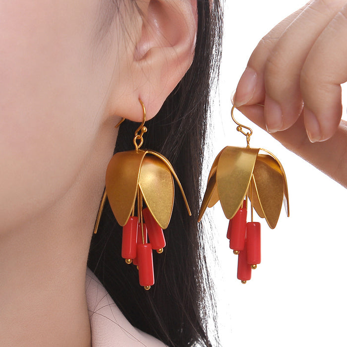 Wholesale Wind Bell Flower Earrings Niche High Heels Ear Hook 925 Silver Pin Earrings for Women