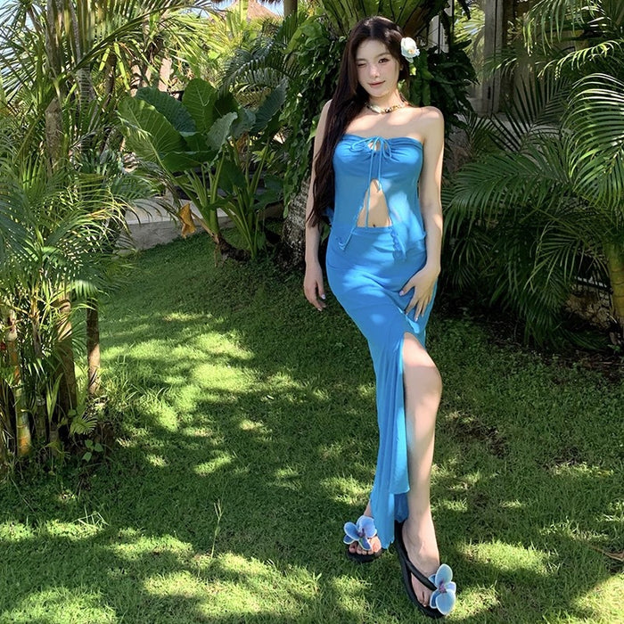 Wholesale Swimsuit temperament design casual vacation three piece set long skirt swimsuit