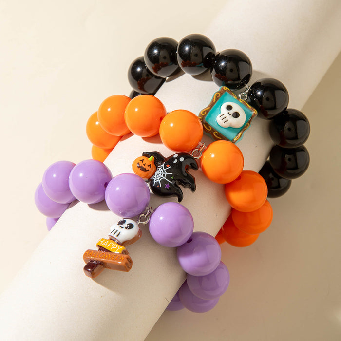 Wholesale Halloween Boutique  Skull Bat Acrylic Bead Bracelet Evil Eye Party Jewelry Accessory MOQ≥2
