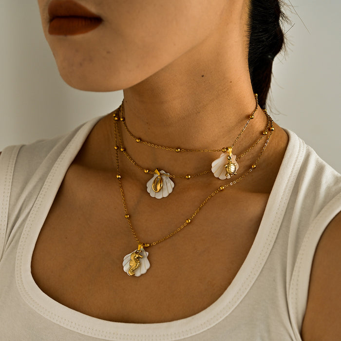 Wholesale Beach style stainless steel shell starfish necklace, ocean vacation series necklace