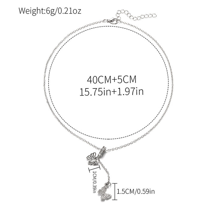 Wholesale Fashion jewelry, diamond studded necklace, versatile alloy butterfly pendant, simple chain accessory