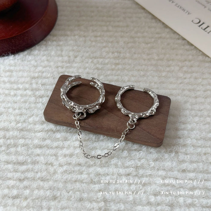 Wholesale Small niche design chain double finger open ring, simple and trendy texture ring